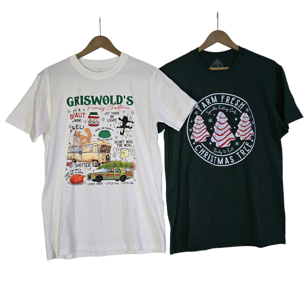 Hallmark Women's Size M Set of Two Holiday Graphic T-Shirts NWOT